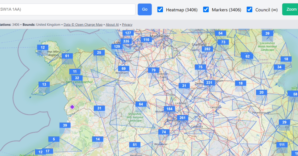 UK EV charging coverage map showing real-world distribution gaps